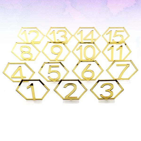 

party decoration 1 set of 1-15 numbers table cards acrylic hexagonal hollow desk license plate for wedding banquet catering