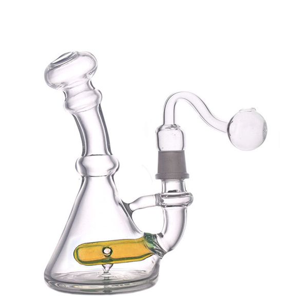 Pequenos equipamentos de Dab Bong Tubos de água de fumar tubos exclusivos 5.5inch Recycler Dólar Bongs Inline Percasco com 14mm Petróleo Burner Tube e Unlaeless Nail 1 Pcs