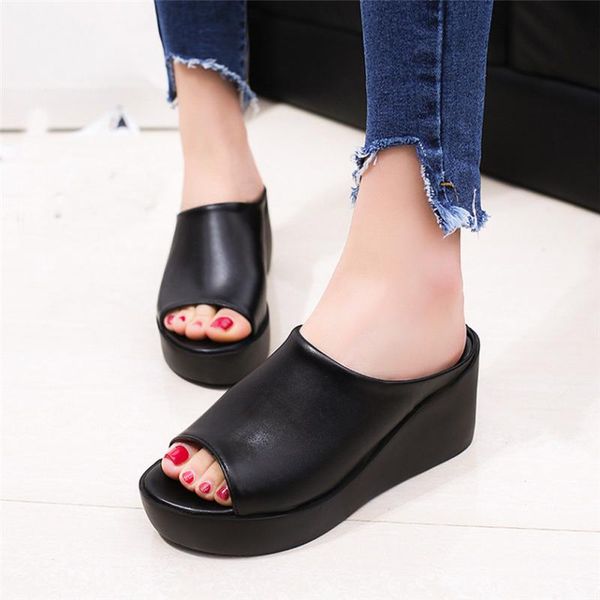 

sandals women summer fashion shoes slippers platform wedges, Black