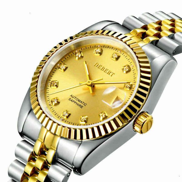 

golden 36 mm dial debert sapphire glass miyota 8215 automatic man womens watch, Slivery;brown
