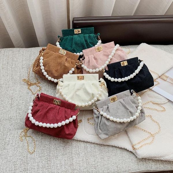 

cross body fashion pear handle shoulder handbag women corduroy hasp messenger tote bag elegant street female crossbody party chain purse