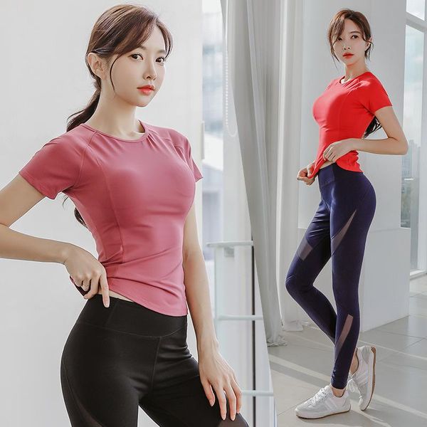 

gym sports t-shirt slim sports running breathable mesh yoga wear with chest pad