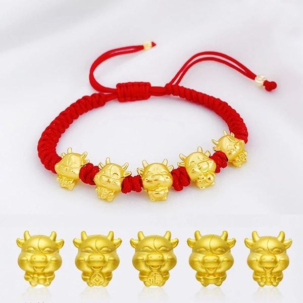 

charm bracelets mascot five fortunes golden cow red string bracelet 2021 chinese ox year bring wealth lucky good blessing, Golden;silver