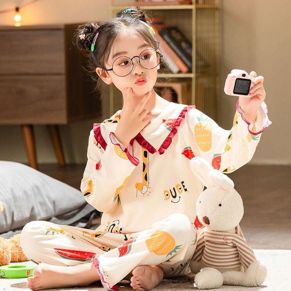 

girls' pajamas set autumn cartoon little girl korean version cute princess fan zhongda children's long sleeve home wear, Blue;red