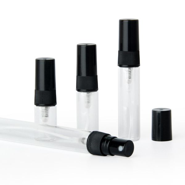 

50pcs/lot black 2ml 3ml 5ml 10ml mist spray bottle pump travel refillable glass perfume with er
