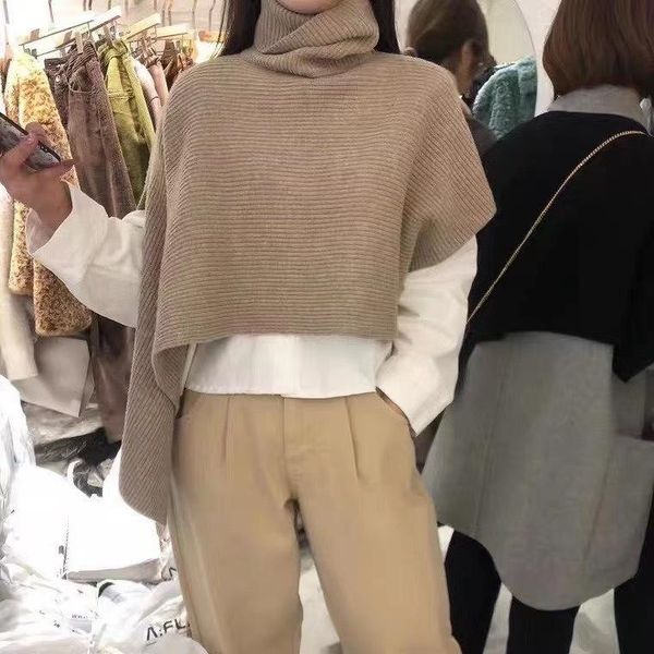 

scarves knitted turtleneck ponchos wrap sweater for woman autumn winter harajuku kpop korean style female fashion, Blue;gray