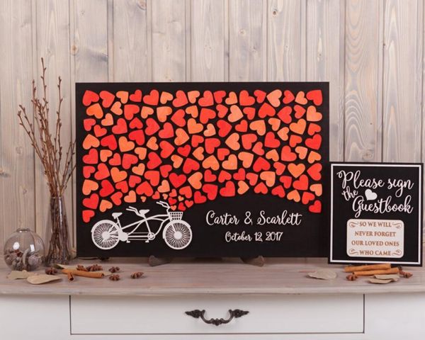 

other event & party supplies personalized wedding guest book,alternative 3d rustic guestbook,tandem bike red theme custom guestbook