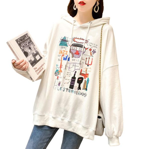 

women's hoodies & sweatshirts 2021 women sweatshirt thicker plus warm cartoon printing soft letter printed simple white leisure pullove, Black