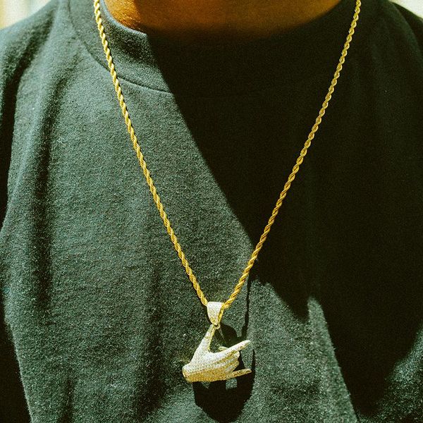 

pendant necklaces hip hop iced out bling cubic zircon cz gesture hand necklace & for women men jewelry wholesale, Silver