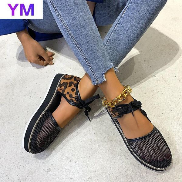 

sandals leopard fashion women hollow out mesh summer flat heel female casual sewing platform ladies sandalias, Black