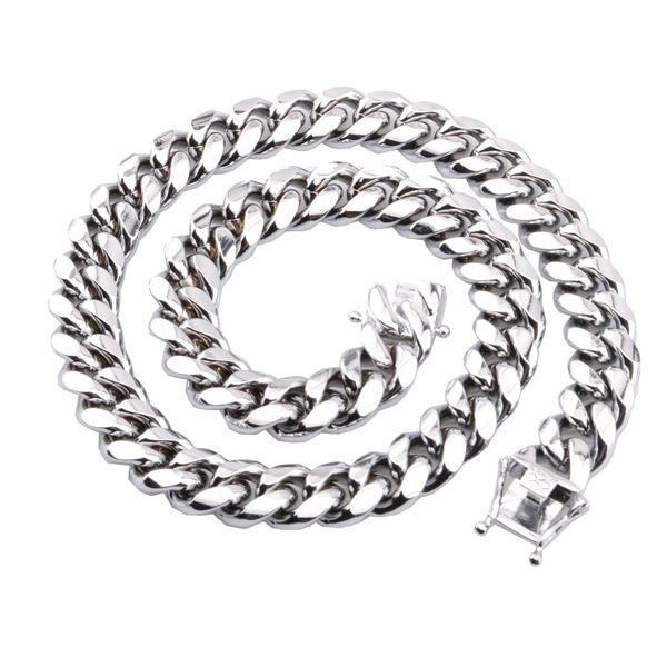 

aiyanishi 18mm heavy mens 18k gold filled solid cuban curb chain necklace 22-76cm high polished miami cuban link necklace punk curb chain, Silver