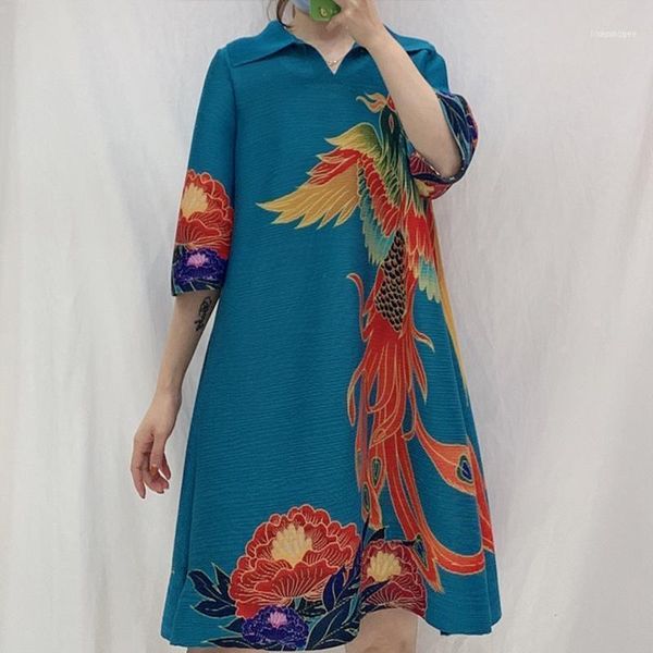 

women's polos shirt chinese style classical elegant phoenix print large size long loose and comfortable ladies t-shirt 616641, White