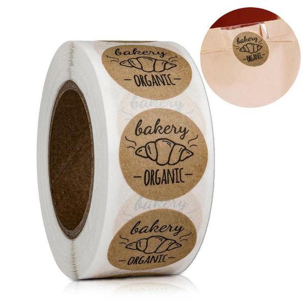 

500pcs/set handmade bakery sticker roll sticker round kraft baked with love labels for baked bread decor