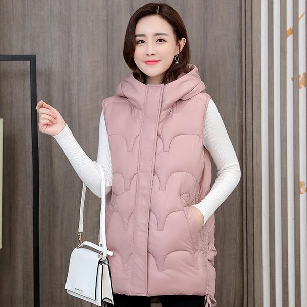 

women's vests autumn sleeveless jacket winter women vest hooded fashion loose waistcoat cotton outerwear, Black;white