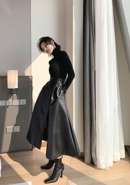 

skirts new a line japanese harajuku autumn winter women skirt high waist solid female korean streetwear elegant long plus size i4f, Black