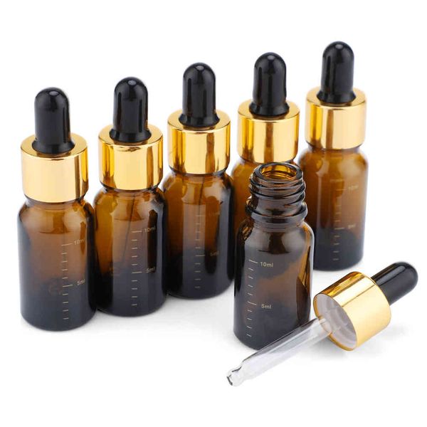 6 adet 10 ml Boş Cam Damlalık Şişe Amber Kavanoz Flakon Pipet Kozmetik Parfüm Uçucu Yağ Şişeleri Aromaterapi Doldurulabilir