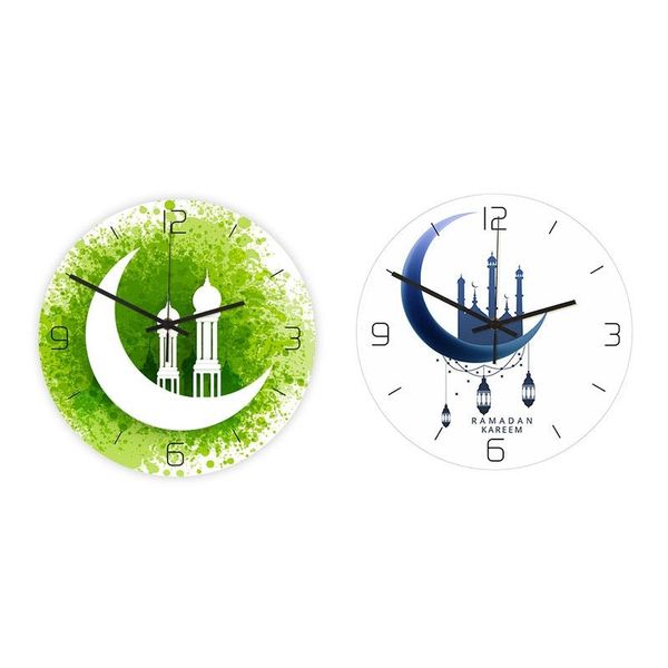 

wall clocks 2pcs acrylic muslim clock living room mute electronic frameless ramadan decorations, green & white+blue