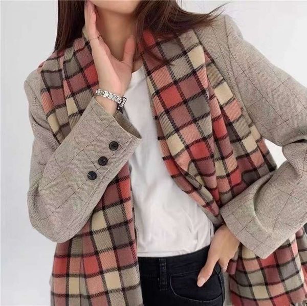 

2020 new cashmere like scarf women's korea gate color plaid fashion autumn and winter warm shawl, Blue;black