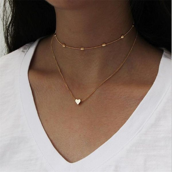 

chokers multi layer tiny small heart choker necklace for women gold color short chain pendant collar jewelry gift, Golden;silver