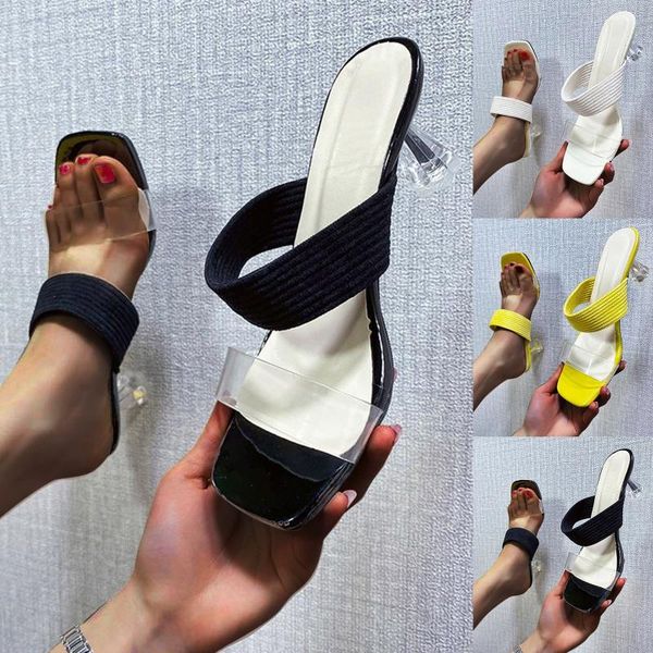 

sandals ladies summer shoes spot sales fashion big size square head open toe mid heel, Black