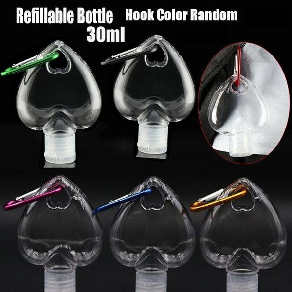 

portable travel heart shape empty refillable bottle with key ring carabiner hook bottle for outdo jllybd