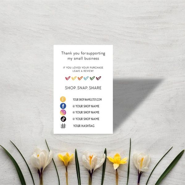 

customized thank you cards small business thank you insert card personalise simple shop packaging card media social