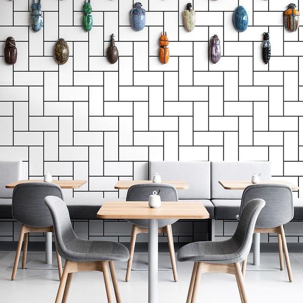 

wallpapers nordic ins black white stripesquare wall papers home decor lattice brick wallpaper for living room bedroom shop walls
