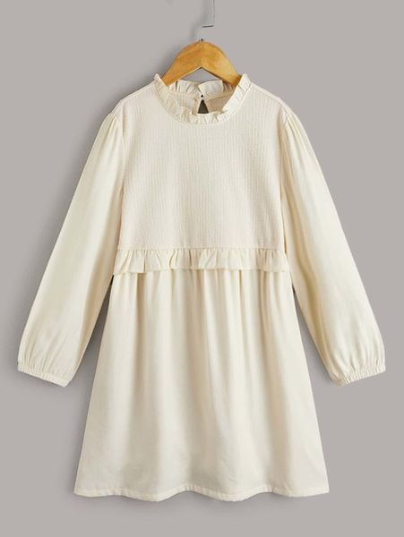 

girls frill trim keyhole back smock dress she, Red;yellow