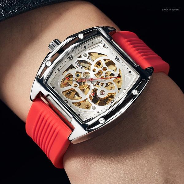 

fashion sports mechanical watches men waterproof silicone strap automatic wristwatch business reloj hombre 2021 wristwatche wristwatches, Slivery;brown