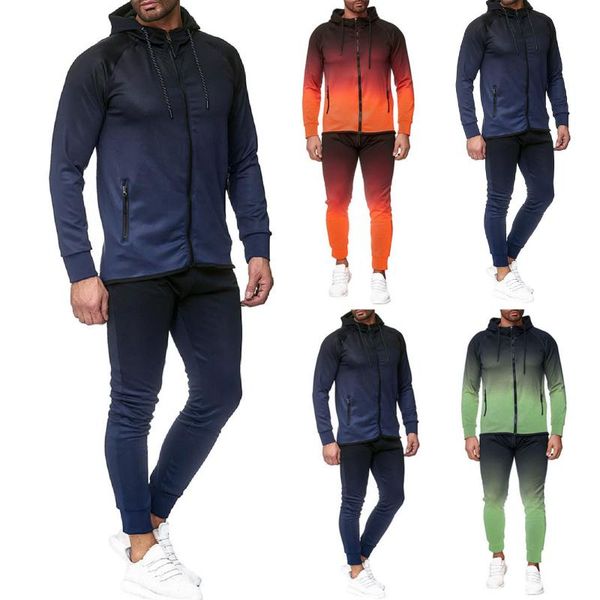 

men's tracksuits winter sweatshirt hooded suit dyeing zipper print pants sets sport tracksuit hood outdoor wear, Gray
