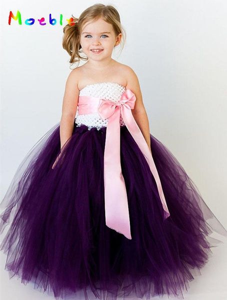 

girl's dresses ribbon bow children girl floor length tutu dress flower for birthday wedding party po prop dt-16071, Red;yellow
