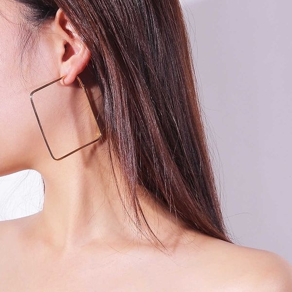 

fashion jewelry personality exaggeration versatile metal geometric temperament oval square earrings, Silver