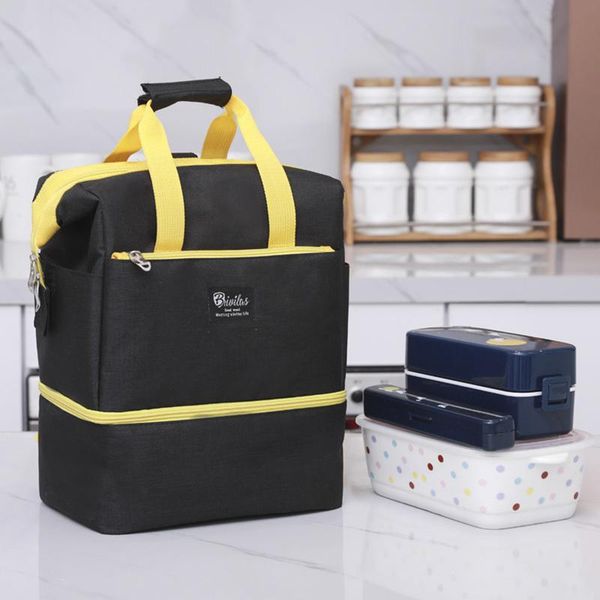 

storage bags insulated lunch bag 2 decks large waterproof picnic bento tote leakproof mom's shoulder with detachable strap mowa889