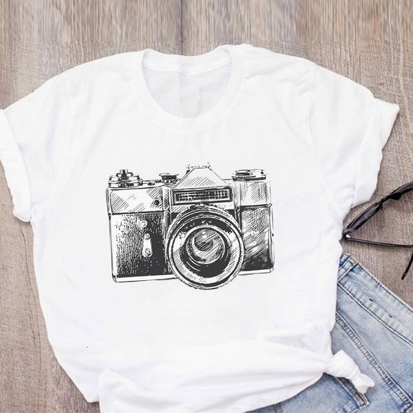 

women graphic camera vintage fashion casual cute summer t-shirt shirt lady clothes womens clothing tee female t shirt, White