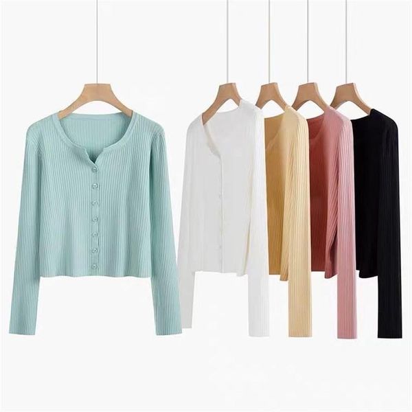 

women's knits & tees o-neck short sweater women autumn knit blue cardigan thin crop sun protection cropped cardigans casual y2k sweater, White