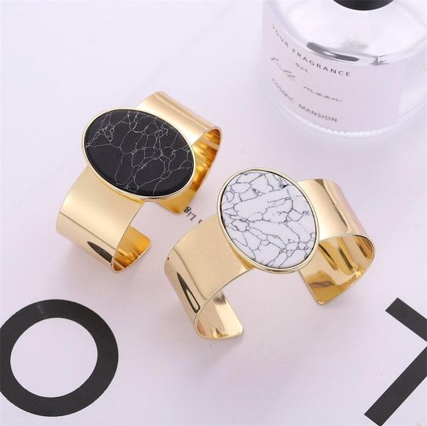 

fashion gold color black white turquoise stone cuff bangle bracelet for women