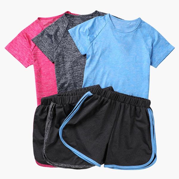 

clothing sets kids 2pcs summer yoga set tracksuits running suit outfits sportswear short sleeve t-shirt shorts workout clothes sport, White