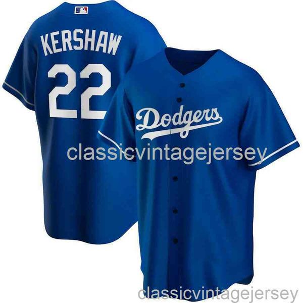 Clayton Kershaw #22 Royal Baseball-Trikot, XS-6XL, genähtes Herren-Damen-Jugend-Baseball-Trikot