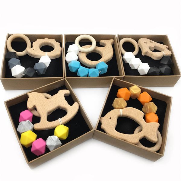 

pacifier holders baby chain clips weaning natural wooden practice toys diy infant feeding animal silicone teething beads b7303