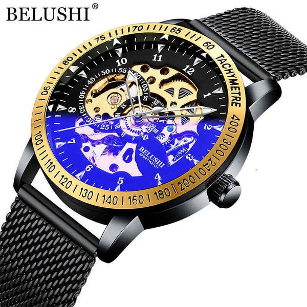 

mechanical belushi hollow out watches automatic men luxury fire man waterproof company relogio masculino, Slivery;brown