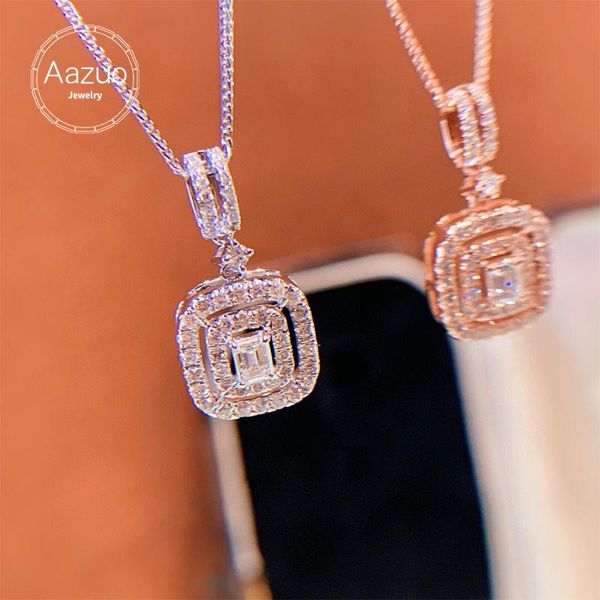 

chains aazuo fine jewelry 18k pure white gold rose natrual diamond classic square necklace with chain gift for woman senior party, Silver