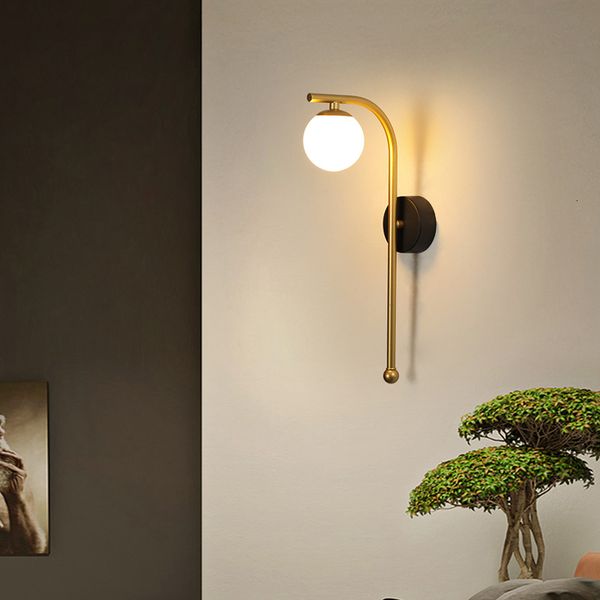 

nordic led glass ball wall lamp 1 head gold glint mounted surface corridor light room decoration fourth headboard yvkg