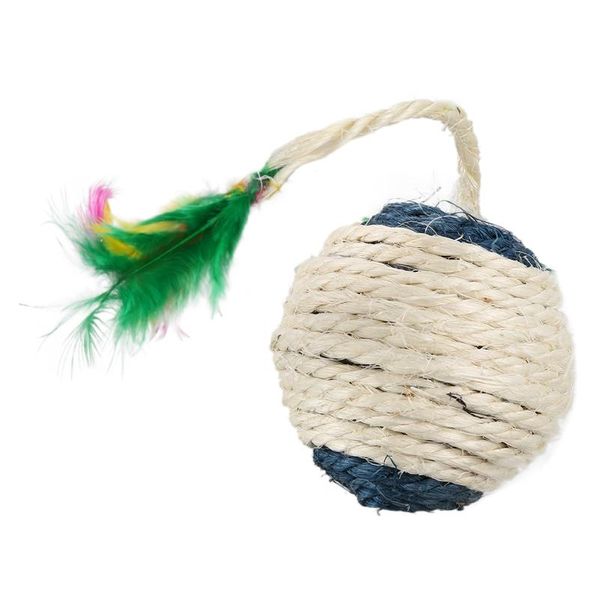 

cat toys pet kitten toy rolling sisal scratching ball funny play dolls tumbler interactive feather