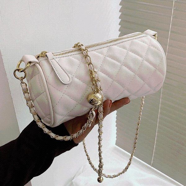 

evening bags brand designer female leather shoulder luxury diamond lattice handbags women cylindrical crossbody bag for girls chain sac
