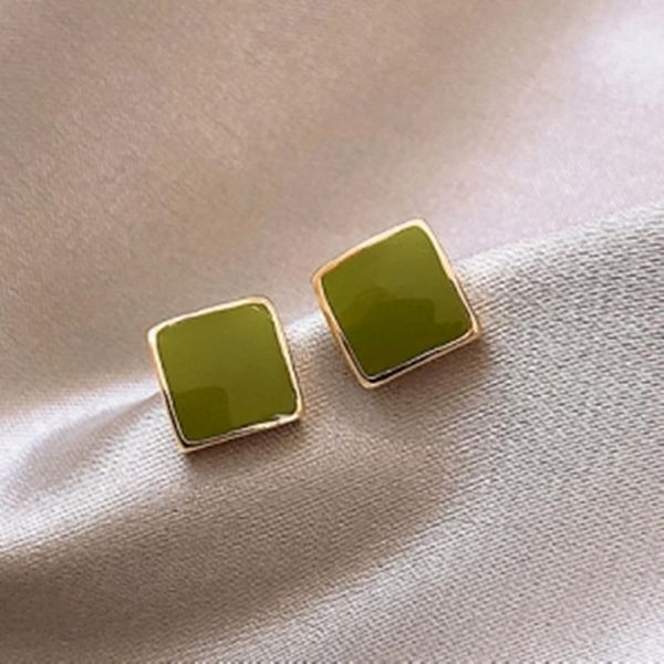 

stud square jewelry opal for women 2021 green earrings small s925 silver woman earring korean fashion trend, Golden;silver