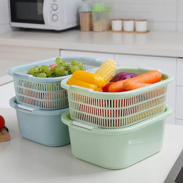 

storage baskets double-layer plastic sink drain basket kitchen vegetable fruit plate household bowl