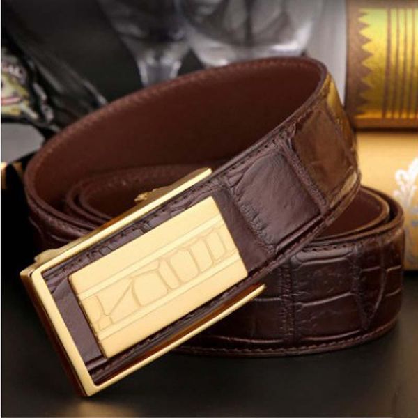 

belts linshe crocodile the belt men joker contracted stainless steel my genuine leather automatic buckle, Black;brown