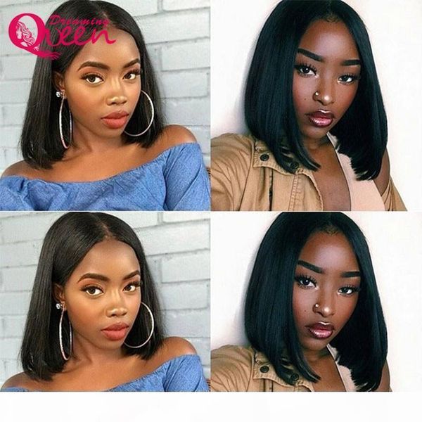 

lace frontal human hair short bob wigs straight brazilian virgin hair 130% density natural hairline glueless bleached knots, Black;brown