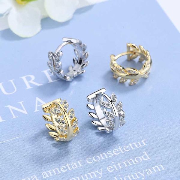 

hoop & huggie exquisite cute leaf earring fashion small full cz zircon earrings for women female party wedding jewelry gift accessories, Golden;silver