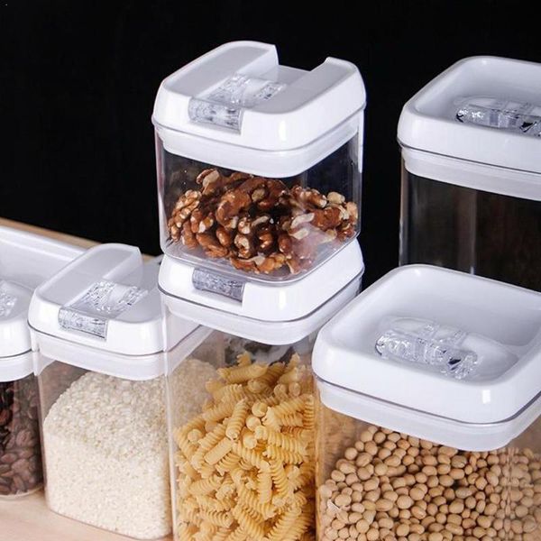 

storage bottles & jars 0.9/1.3/1.8l kitchen container with cover home square button sealed easy-to-click grains coarse clear fresher d0